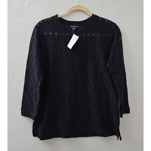 *NEW* Banana Republic Women's Size Small Black 3/4 Sleeve Layer Piece Eyelit Top